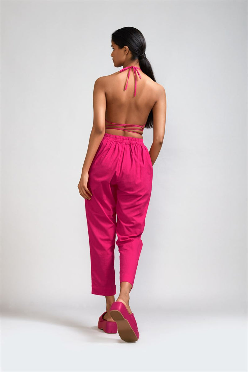 New Season Summer/Fall 23-Coord Set Overlap Bralette-SE Pants 2pcs Cotton Pink-MT BR-SE Pant Coord Set-Pink-Fashion Edit Mati - Shop Cult Modern