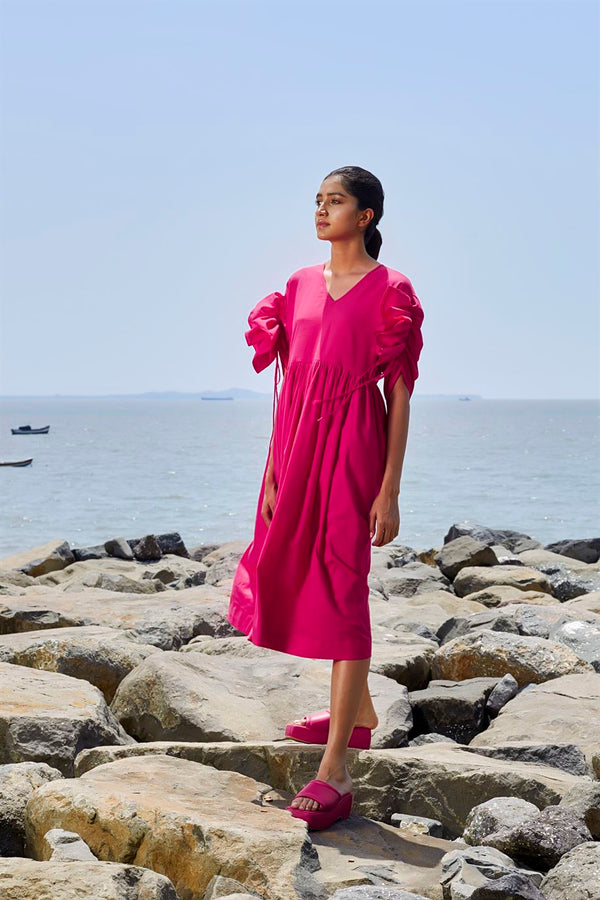 New Season Summer/Fall 23-Dress Ruffle Sleeve Cotton Pink-MTRUFFSLDR-KA Pink-Fashion Edit Mati - Shop Cult Modern