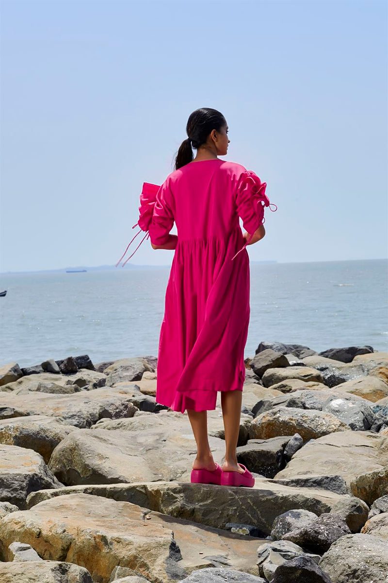 New Season Summer/Fall 23-Dress Ruffle Sleeve Cotton Pink-MTRUFFSLDR-KA Pink-Fashion Edit Mati - Shop Cult Modern