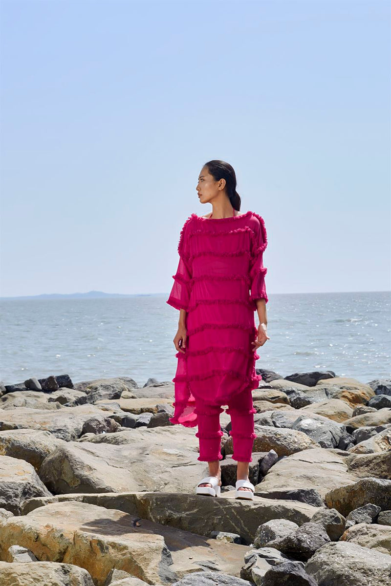 New Season Summer/Fall 24-Tunic Tassle Tier Cotton Pink-MT Tassle Tier Tunic-KA ML Pink-Fashion Edit Mati - Shop Cult Modern