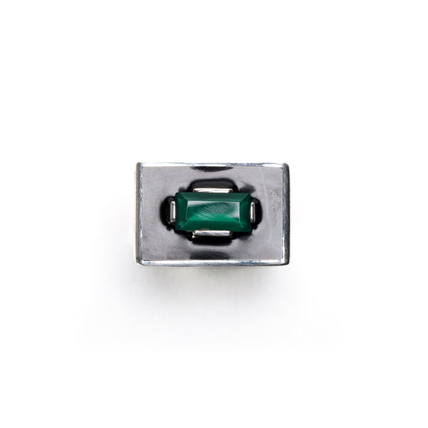 Demi Fine Jewelry-White Gold Plated-Ring-Slab(Green)Recycled Sterling Silver-R14/21b-Fashion Edit Unbent - Shop Cult Modern