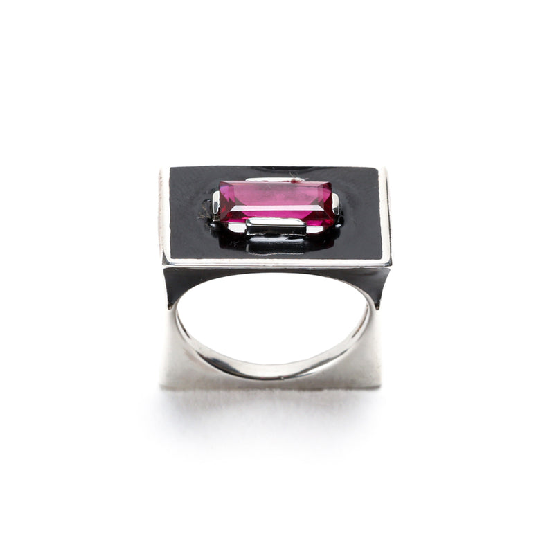Demi Fine Jewelry-White Gold Plated-Ring-Slab(Pink)Recycled Sterling Silver-R14/21c-Fashion Edit Unbent - Shop Cult Modern