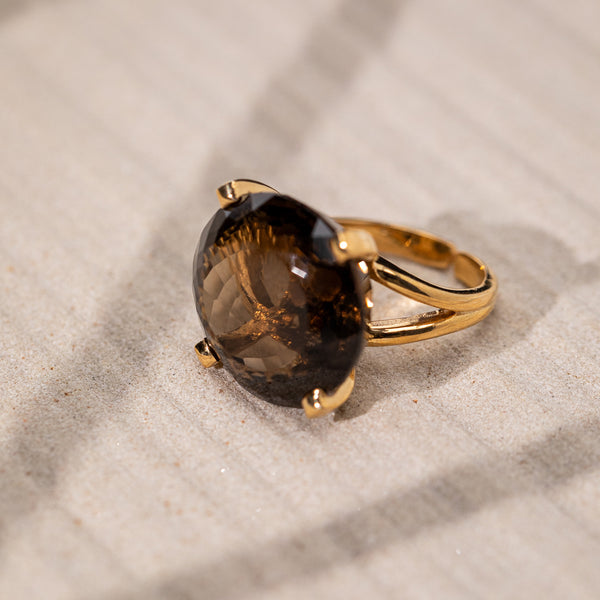 Demi Fine Jewelry-14k Gold Plated-Ring-Smoky Quartz Round Geo Recycled Sterling Silver-R37/23-Fashion Edit Unbent - Shop Cult Modern