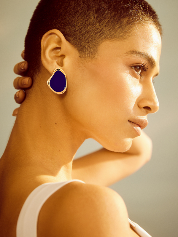 Fashion Jewelry-18k Gold Plated-Earrings-Miami-Midnight Blue-RIVA1011_MB-Fashion Edit Voyce - Shop Cult Modern