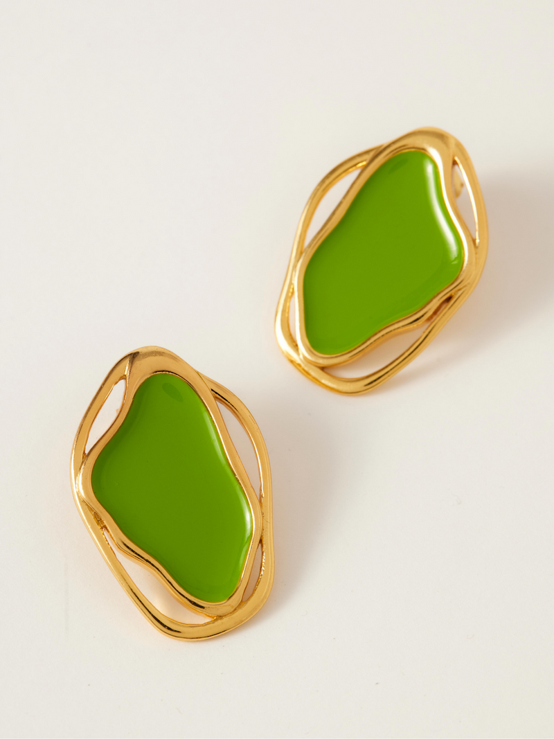 Fashion Jewelry-18k Gold Plated-Earrings-Cancun-Lime Green (S)-RIVA1018_G_S-Fashion Edit Voyce - Shop Cult Modern