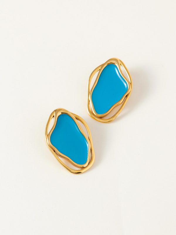 Fashion Jewelry-18k Gold Plated-Earrings-Cancun-Pacific Blue (S)-RIVA1018_PB_S-Fashion Edit Voyce - Shop Cult Modern