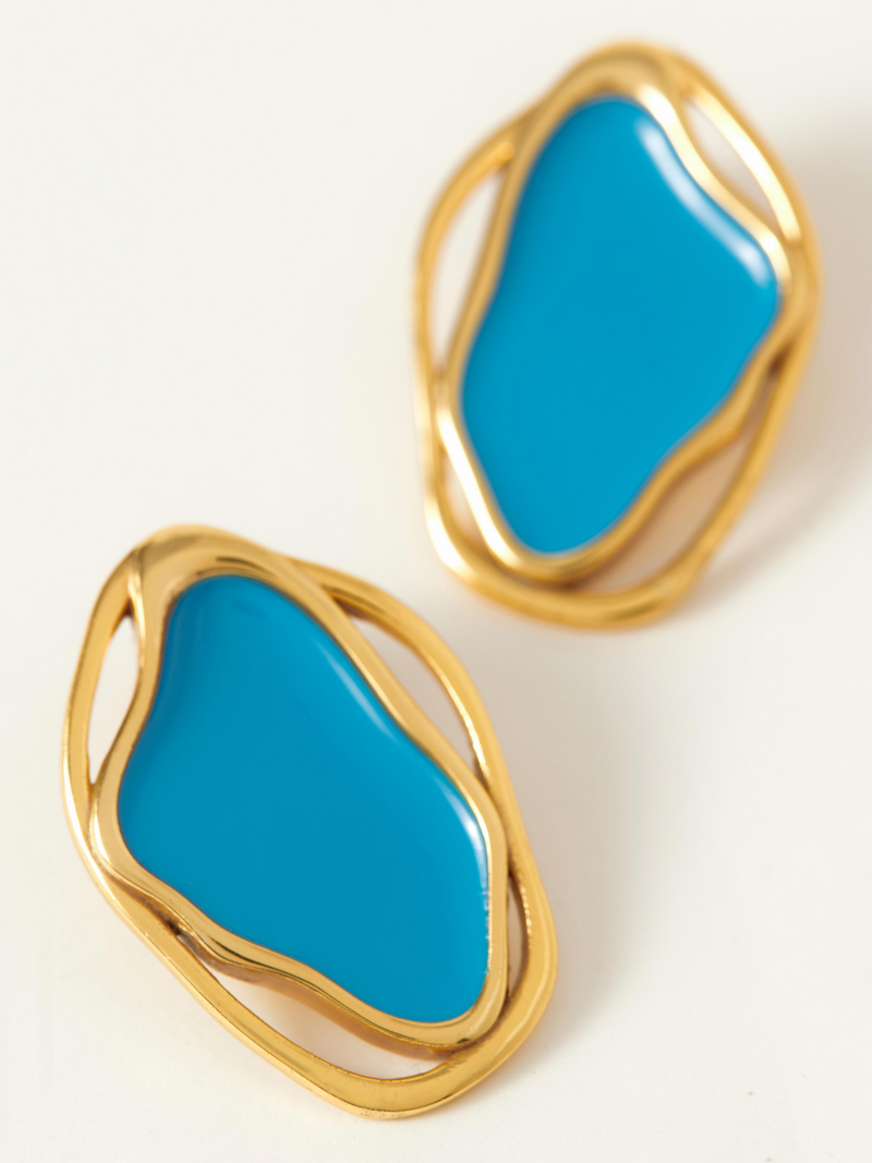 Fashion Jewelry-18k Gold Plated-Earrings-Cancun-Pacific Blue (L)-RIVA1018_PB_L-Fashion Edit Voyce - Shop Cult Modern