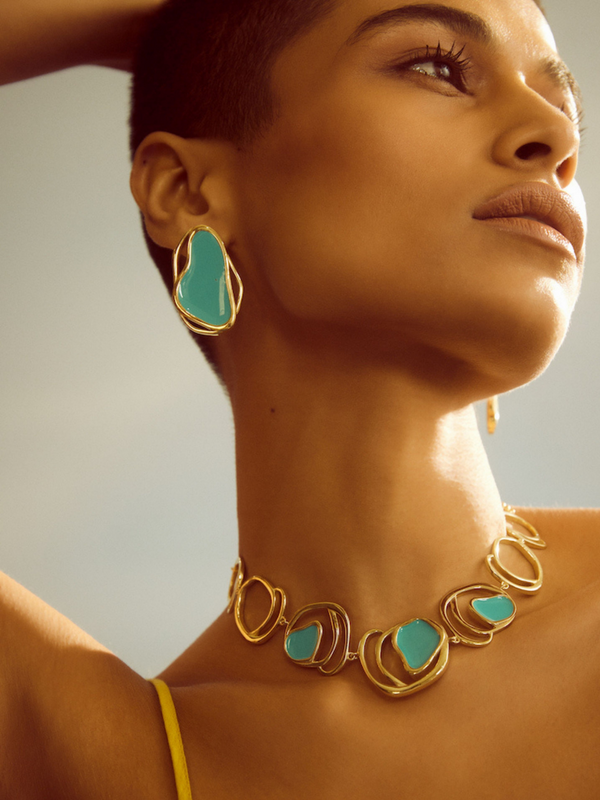 Fashion Jewelry-18k Gold Plated-Earrings-Cancun-Torquise Aqua (L)-RIVA1018_TA_L-Fashion Edit Voyce - Shop Cult Modern