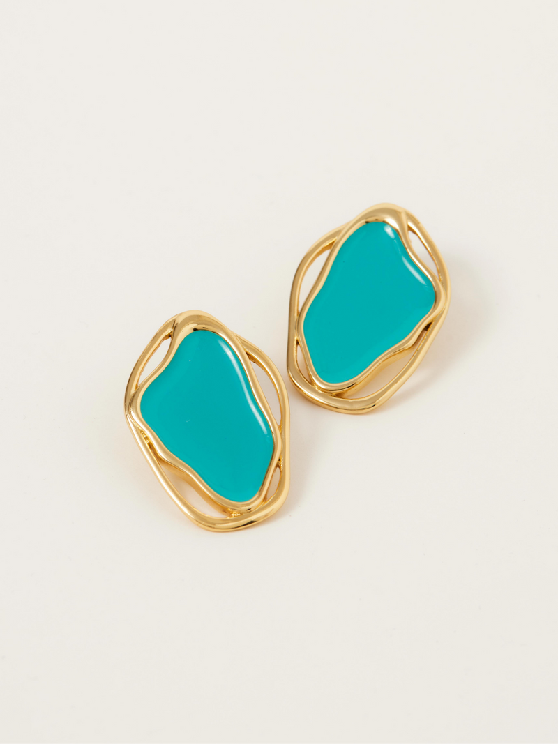 Fashion Jewelry-18k Gold Plated-Earrings-Cancun-Torquise Aqua (S)-RIVA1018_TA_S-Fashion Edit Voyce - Shop Cult Modern