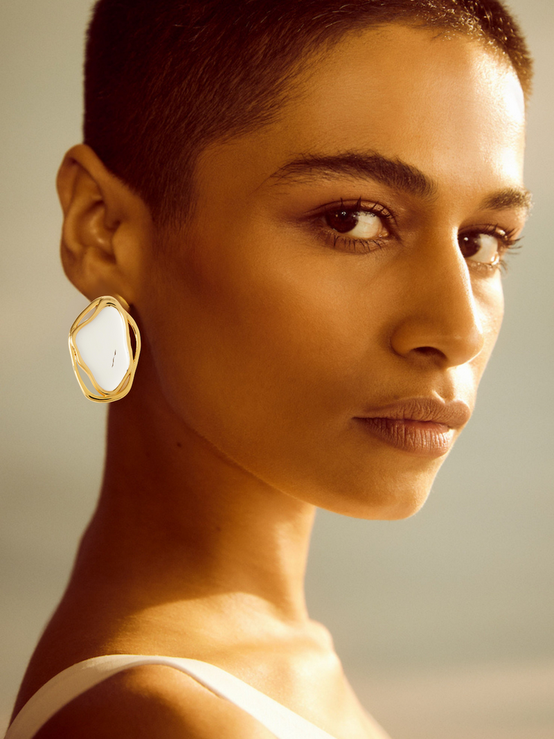 Fashion Jewelry-18k Gold Plated-Earrings-Cancun-White Sand (S)-RIVA1018_W_S-Fashion Edit Voyce - Shop Cult Modern