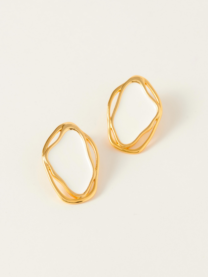 Fashion Jewelry-18k Gold Plated-Earrings-Cancun-White Sand (L)-RIVA1018_W_L-Fashion Edit Voyce - Shop Cult Modern
