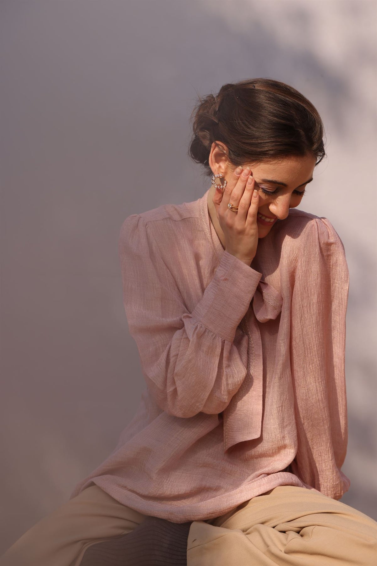 Shop Baby Pink Bow Tie Blouse by Hemji | Shop Cult Modern Shop Baby Pink Bow Tie Blouse by Hemji | Shop Cult Modern
