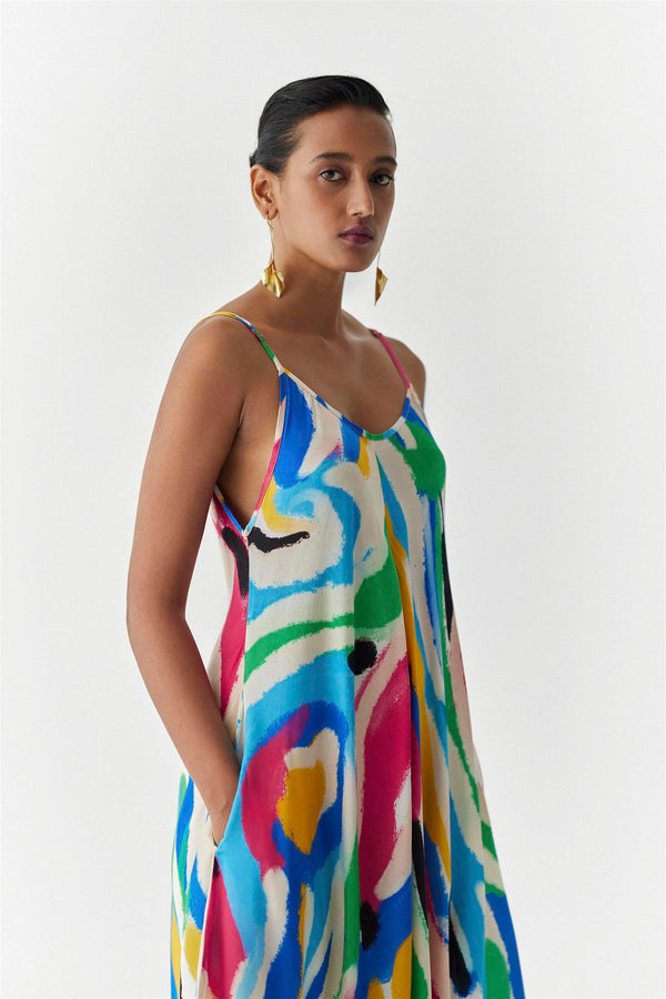 New Season Summer to Fall 2023-Jumpsuit Brushstroke Vegan Silk Multi Color Abstract Print-Studio Rigu-Fashion Edit Amazonico - Shop Cult Modern