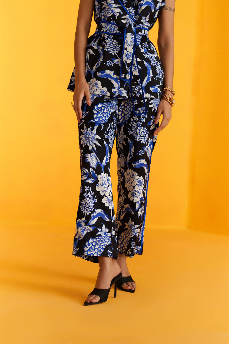 New Season Summer to Fall 2024-Co-ord Blazer Pants Vegan Silk Black Blue Pineapple Print-Studio Rigu-Fashion Edit Amazonico - Shop Cult Modern