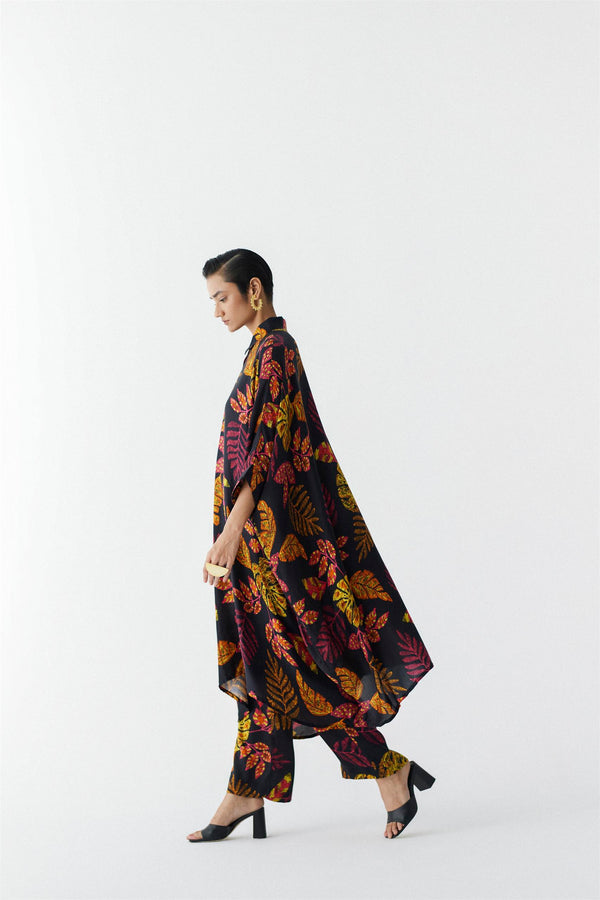 New Season Summer to Fall 2023-Co-ord Rainforest Kimono Pants Vegan Silk Black Multi Color Print -Studio Rigu-Fashion Edit Amazonico - Shop Cult Modern
