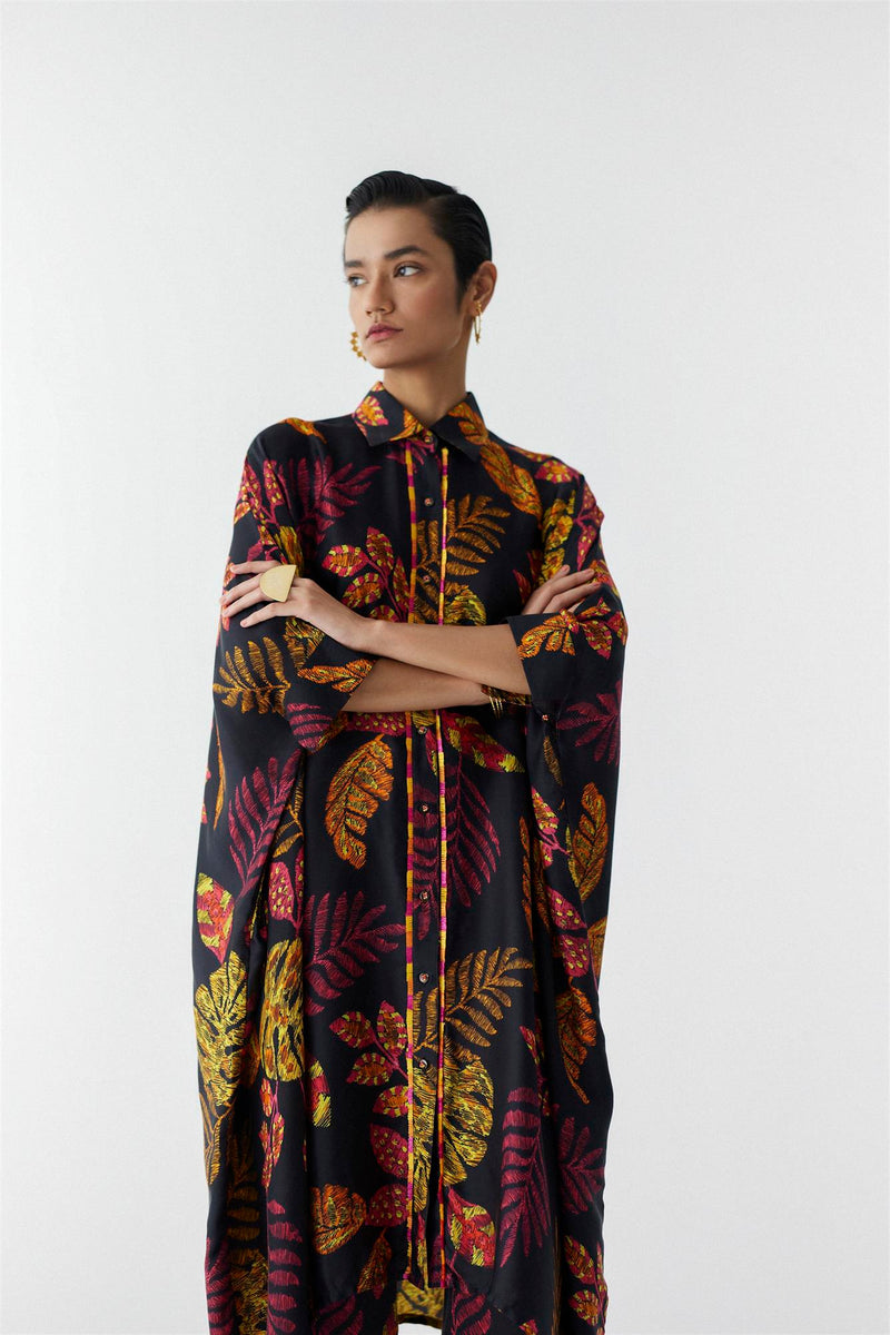 New Season Summer to Fall 2023-Co-ord Rainforest Kimono Pants Vegan Silk Black Multi Color Print -Studio Rigu-Fashion Edit Amazonico - Shop Cult Modern