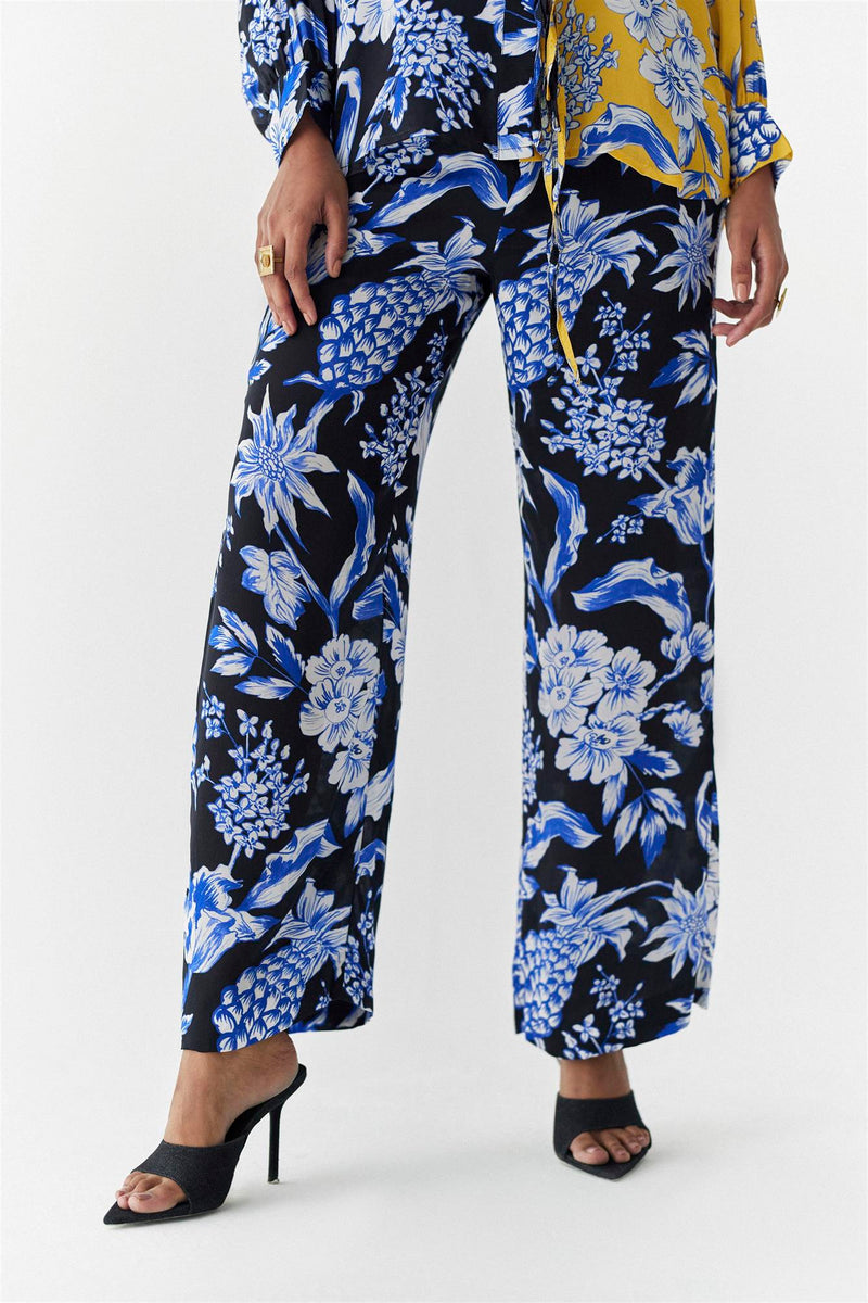 New Season Summer to Fall 2023-Co-ord Shirt Trousers Vegan Silk yellow Black Blue Pineapple Print-Studio Rigu-Fashion Edit Amazonico - Shop Cult Modern