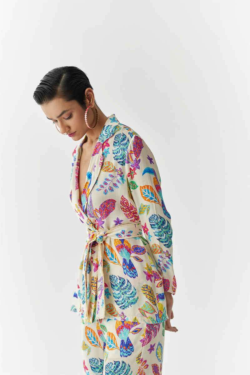 Silk Satin Joubert Jacket in Multicolour | JOSEPH US
