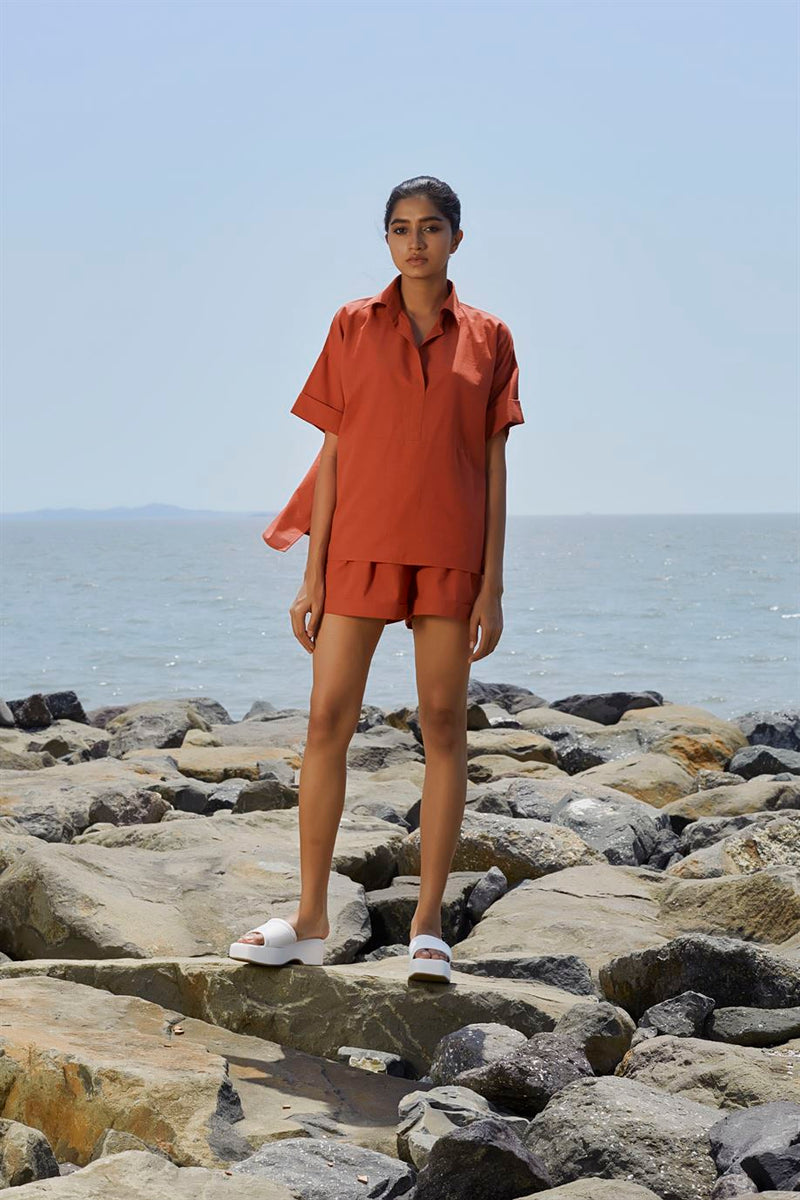 New Season Summer/Fall 2024-Coord Set Ekin Shirt Cotton Rust-MT Ekin Shirt Coord Set-NA Slub Rust-Fashion Edit Mati - Shop Cult Modern