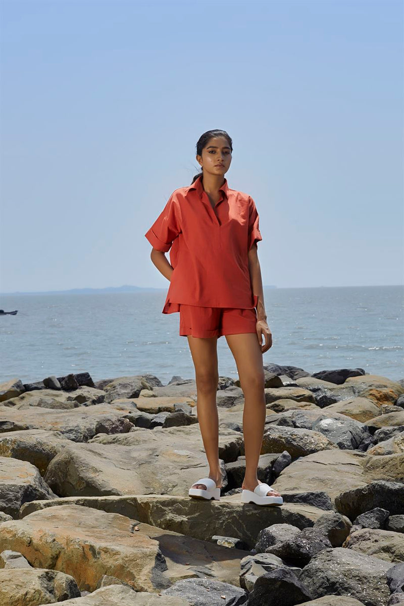 New Season Summer/Fall 23-Top Ekin Cotton Rust-MT Ekin Shirt-NA Slub Rust-Fashion Edit Mati - Shop Cult Modern