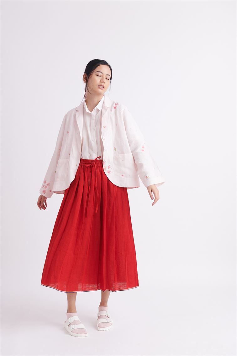 summer skirt red linen-SS2025-18l-fashion edit-the plavate - Shop Cult Modern