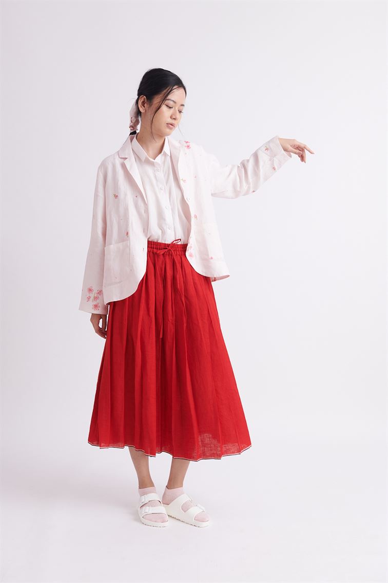 summer skirt red linen-SS2025-18l-fashion edit-the plavate - Shop Cult Modern