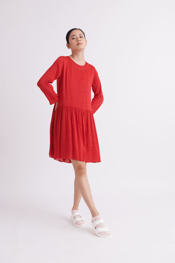 summer dress with slip linen silk red-SS2025-41-fashion edit-the plavate - Shop Cult Modern