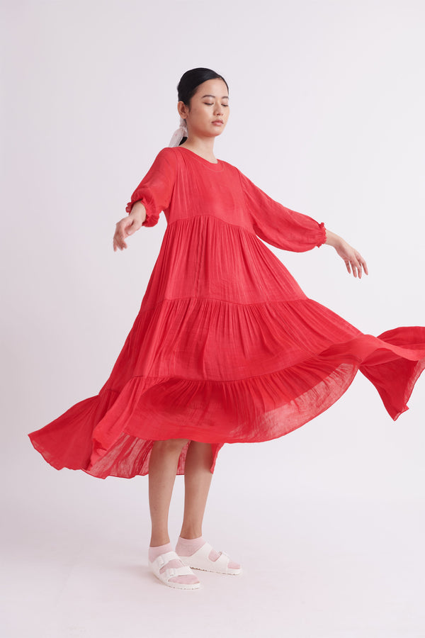 summer dress with slip linen silk red SS2025-10-fashion edit-the plavate - Shop Cult Modern