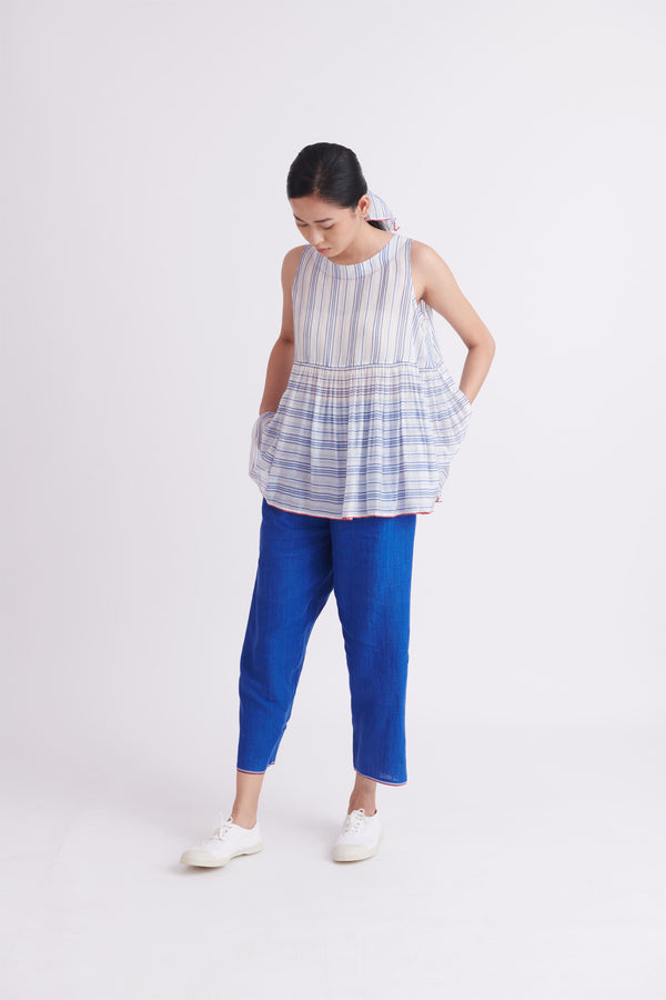 summer top handloom silk blue stripe-SS2025-20-fashion edit-the plavate - Shop Cult Modern