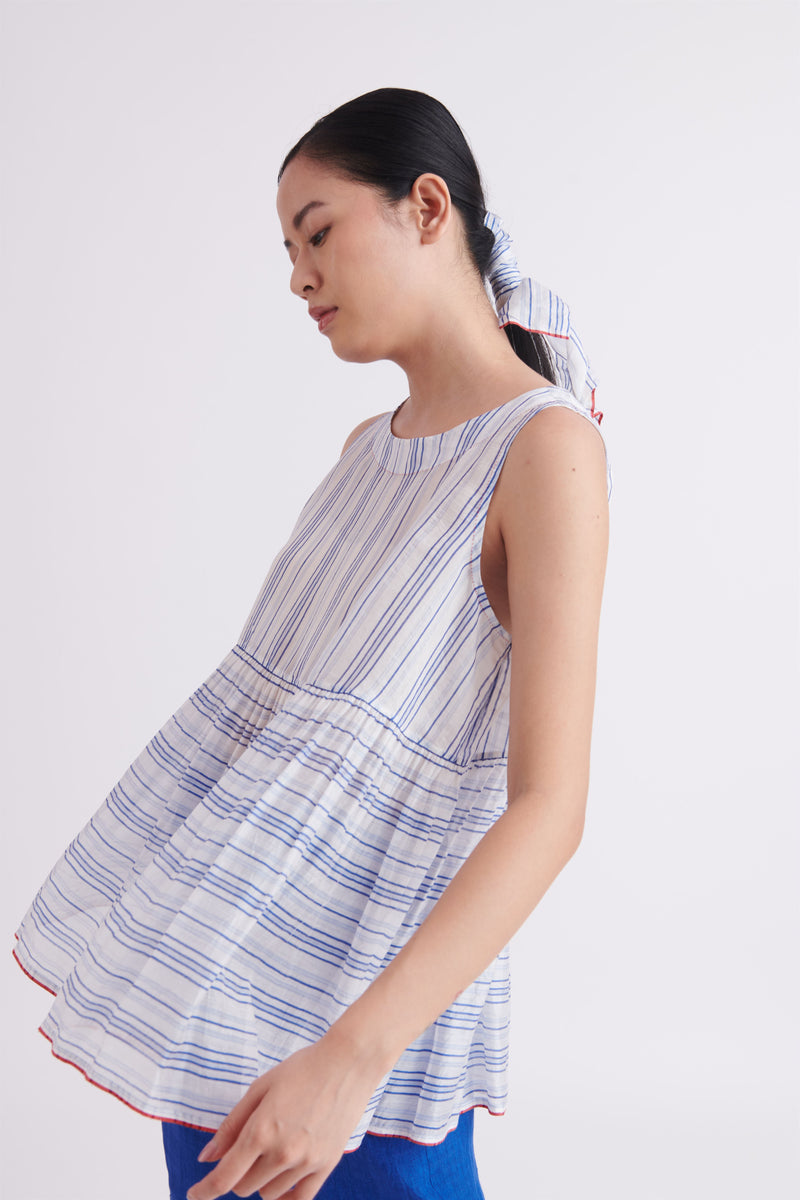 summer top handloom silk blue stripe-SS2025-20-fashion edit-the plavate - Shop Cult Modern