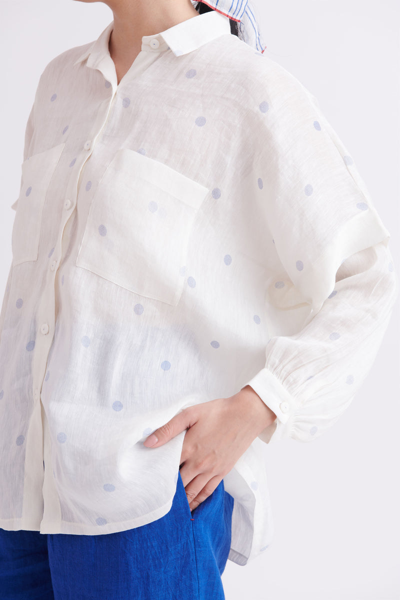 summer shirt linen silk blue polka-SS2025-26-fashion edit-the plavate - Shop Cult Modern