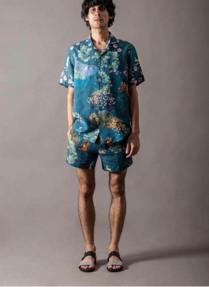 New Season Spring Summer 2024-Shorts-Linen Teal-SDLT-Fashion Edit by Suket Dhir - Shop Cult Modern