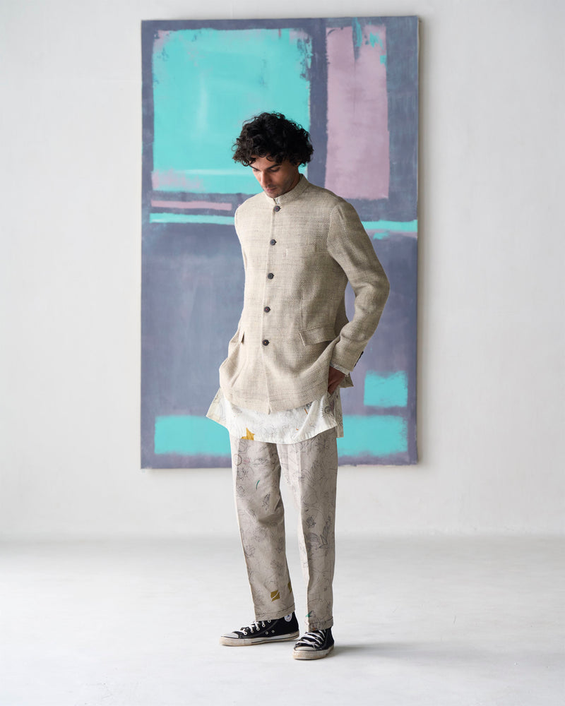 Summer Jacket Jacket Bandhgala Silk Eri Off White OW305ES14 SuketDhir - Shop Cult Modern