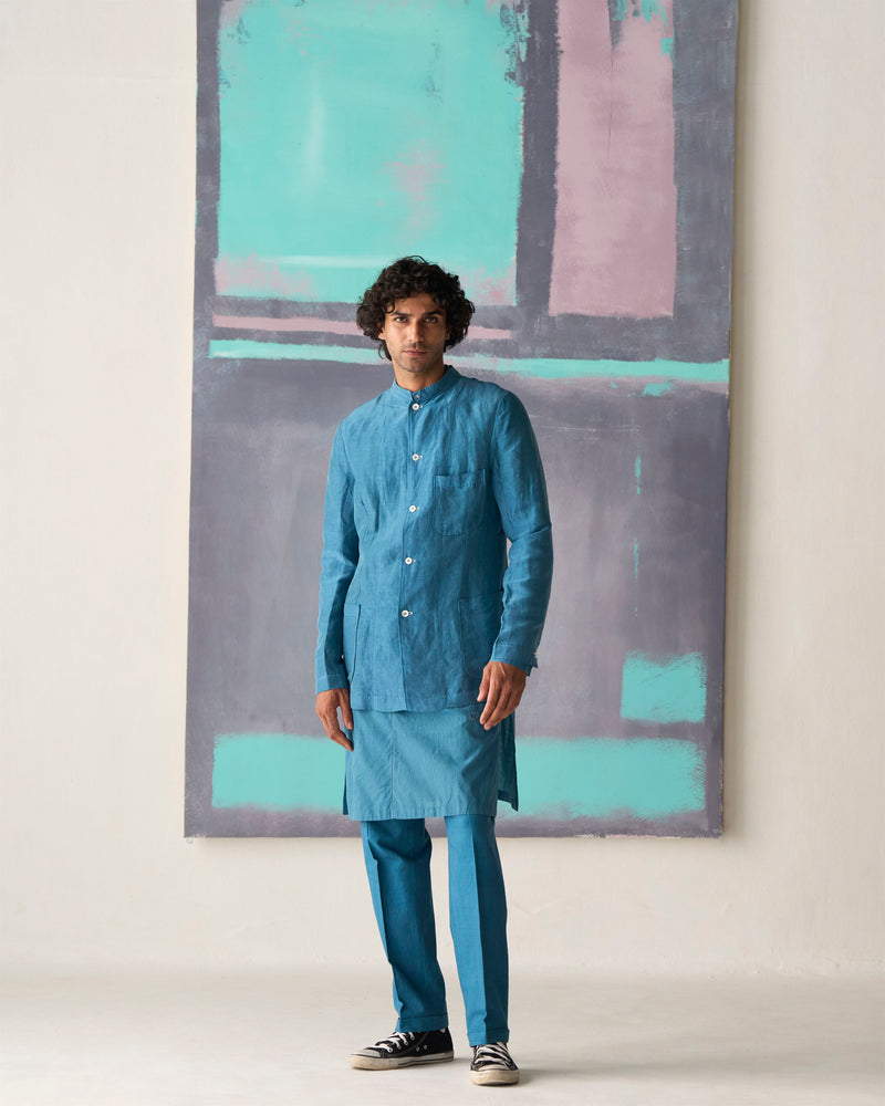 Summer Tunic Kurta Andaaz Lattice Cotton Dusty Blue K223MM93 SuketDhir - Shop Cult Modern