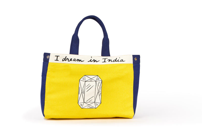 Accessory Bag Tote JaÃ¯pur Cotton Canvas Yellow AcYwJt. Fashion Edit Home Lifestyle Artchivesindia - Shop Cult Modern
