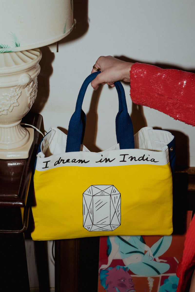 Accessory Bag Tote JaÃ¯pur Cotton Canvas Yellow AcYwJt. Fashion Edit Home Lifestyle Artchivesindia - Shop Cult Modern