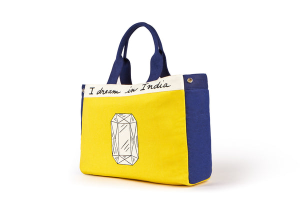 Accessory Bag Tote Jaipur Cotton Canvas Yellow AcYwJt. Fashion Edit Home Lifestyle Artchivesindia - Shop Cult Modern