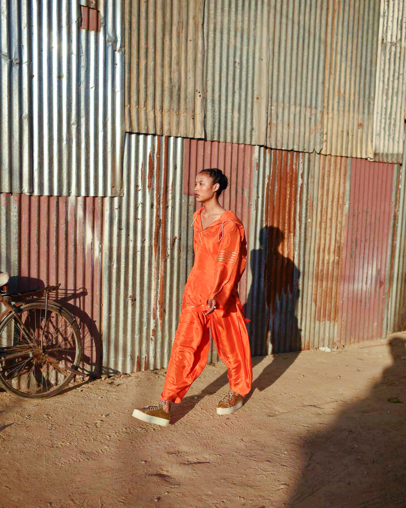 Summer Co-Ord set of 2 Hooded Silk-Pink-Orange-Red-Blue-Yellow-29-Fashion edit Sova Vana-Ituvana - Shop Cult Modern
