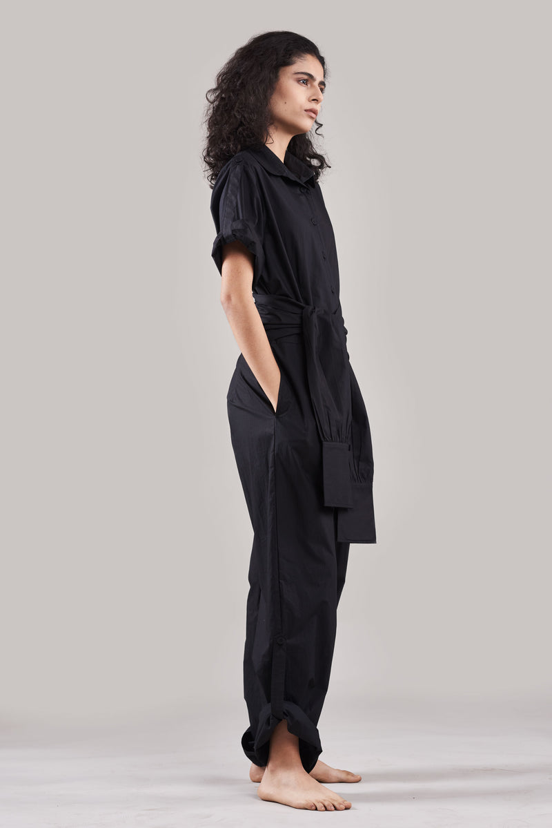 Summer Jumpsuit Belted Cotton Poplin Black/White/Plum/Nude/Clay-Fashion Edit Sahaja Vana-Ituvana-04 - Shop Cult Modern