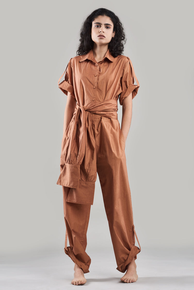 Summer Jumpsuit Belted Cotton Poplin Black/White/Plum/Nude/Clay-Fashion Edit Sahaja Vana-Ituvana-04 - Shop Cult Modern