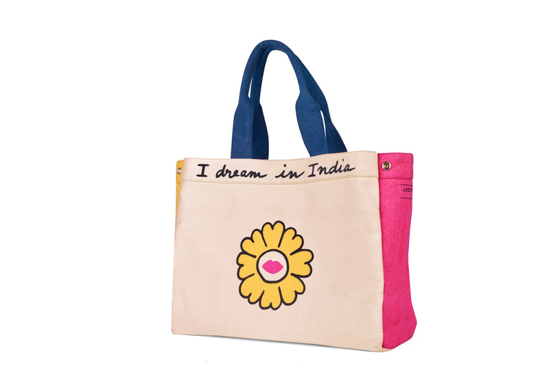 Accessory Bag Tote Flower Bag Cotton Canvas Pink AcToFl Fashion Edit Home Lifestyle Artchivesindia - Shop Cult Modern