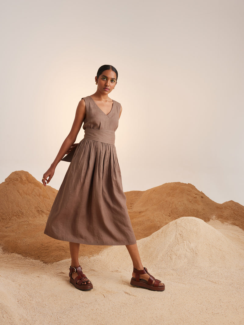 Summer Dress Sleeveless-Linen-Ash-Ss25-Sld-Ash-Cord - Shop Cult Modern