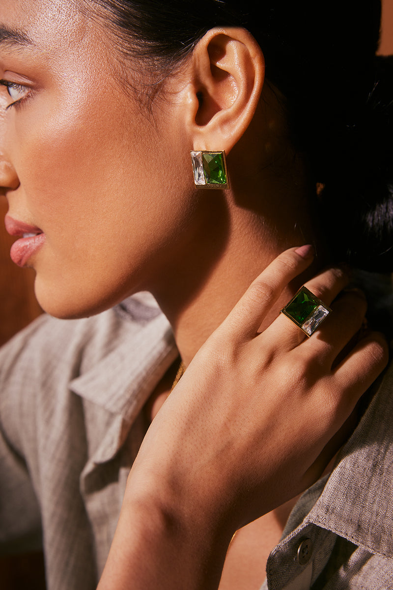 Fashion Jewelry-18k Gold Plated-Earring-Fusion Crystal-Green-VOYCE1041-Fashion Edit Voyce - Shop Cult Modern