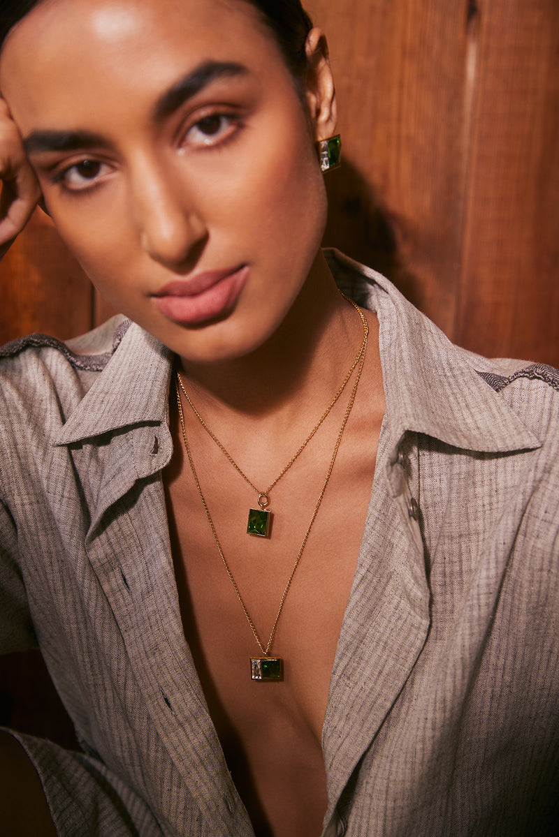 Fashion Jewelry-18k Gold Plated-Pendants-Sirius Crystal-Green-VOYCE1036-Fashion Edit Voyce - Shop Cult Modern