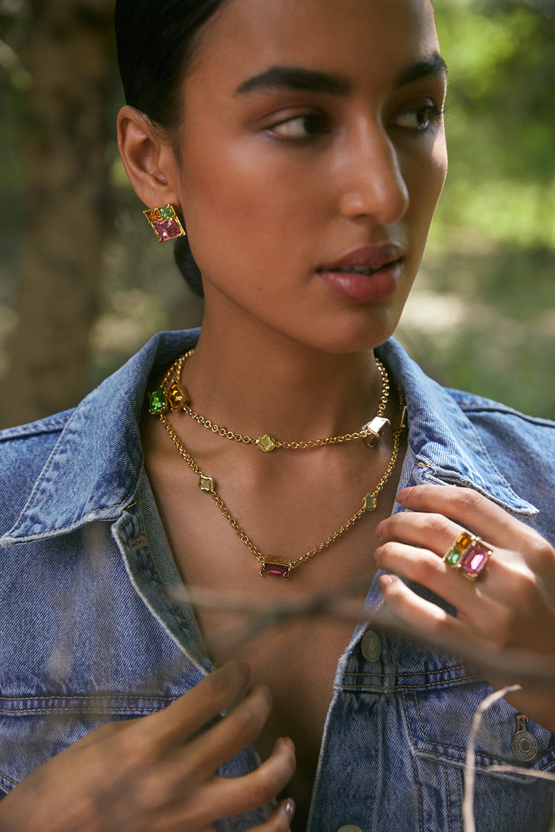 Fashion Jewelry-18k Gold Plated-Necklace-Elysian Crystal(L)-Multi-VOYCE1025-Fashion Edit Voyce - Shop Cult Modern