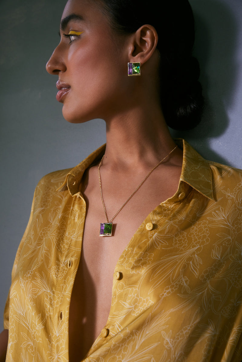 Fashion Jewelry-18k Gold Plated-Earring-Fusion Crystal-Green-VOYCE1040-Fashion Edit Voyce - Shop Cult Modern