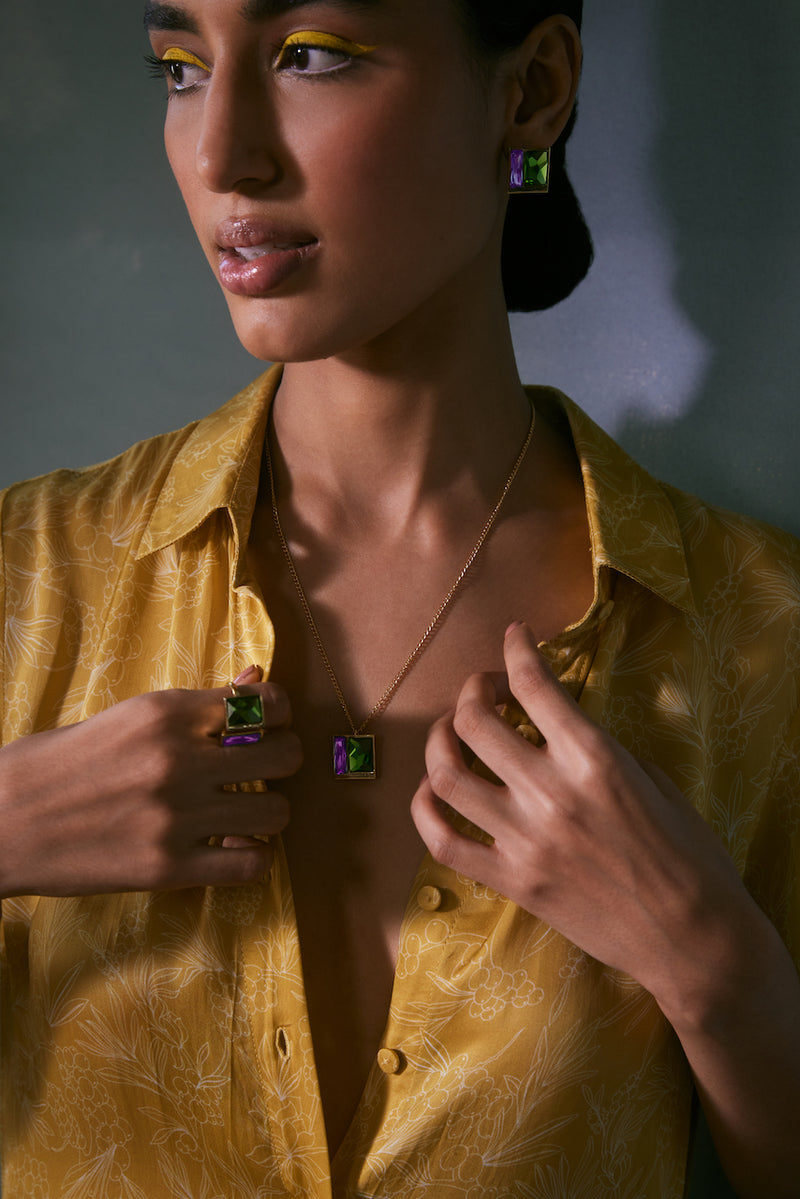 Fashion Jewelry-18k Gold Plated-Pendants-Fusion Crystal-Green-VOYCE1028-Fashion Edit Voyce - Shop Cult Modern