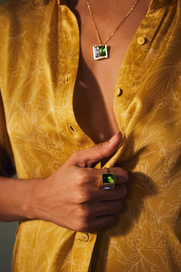 Fashion Jewelry-18k Gold Plated-Ring-Stellar Crystal-Green-VOYCE1015-Fashion Edit Voyce - Shop Cult Modern