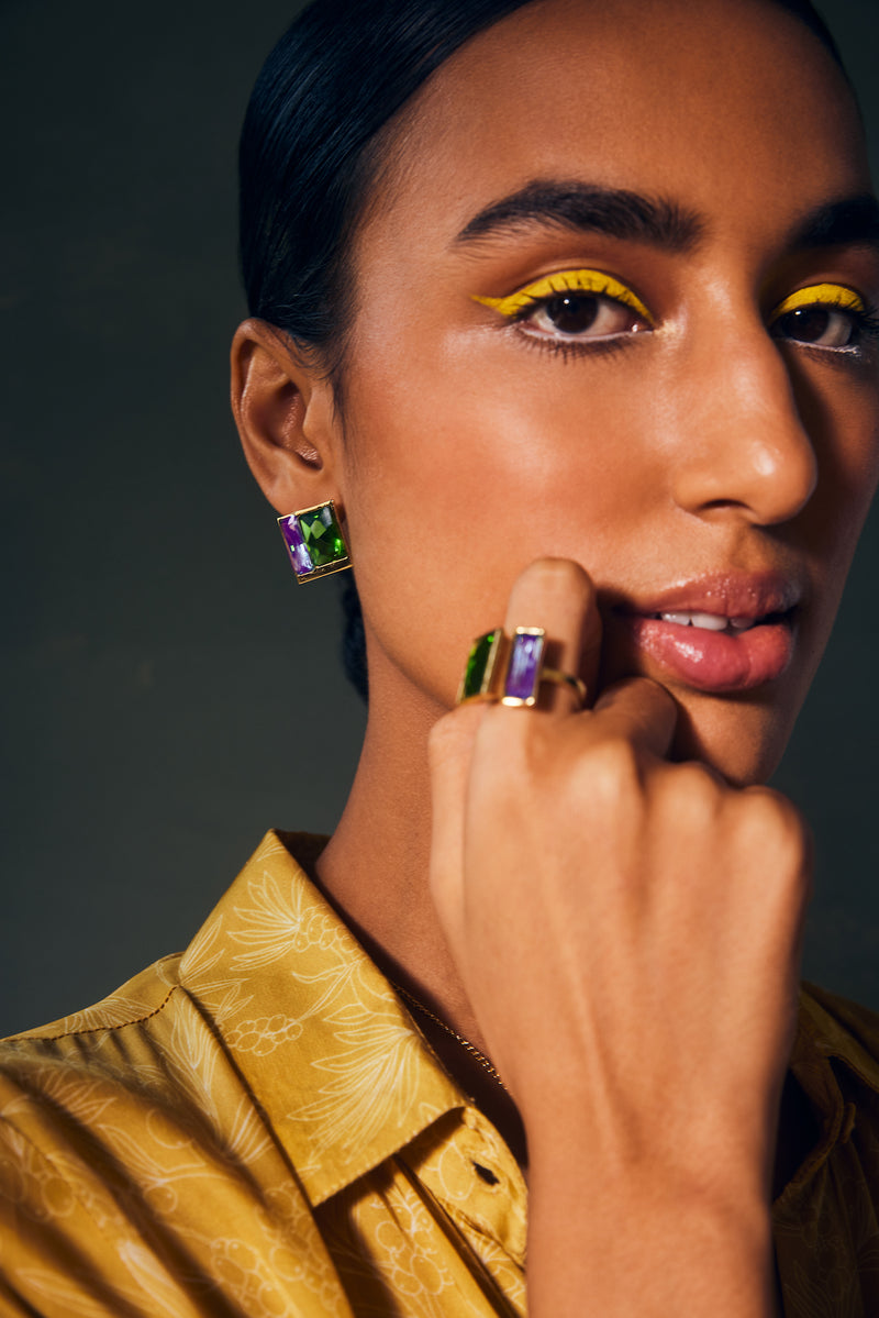 Fashion Jewelry-18k Gold Plated-Earring-Fusion Crystal-Green-VOYCE1040-Fashion Edit Voyce - Shop Cult Modern