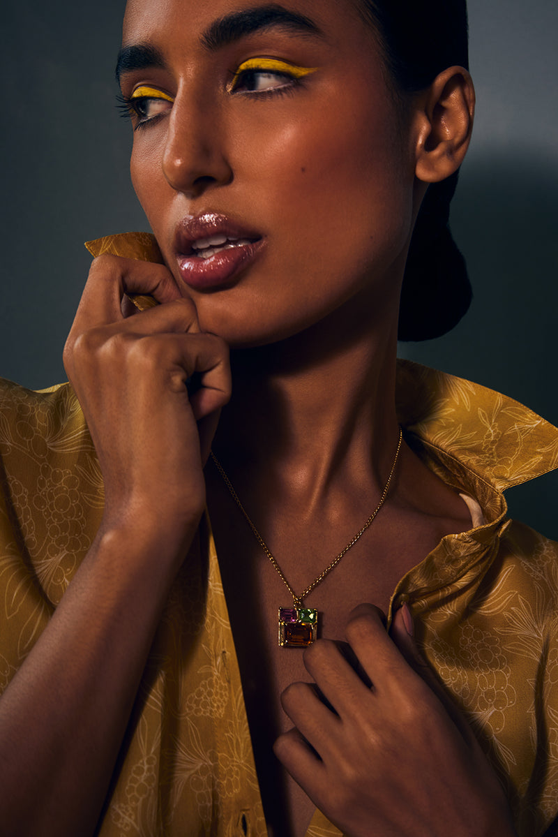 Fashion Jewelry-18k Gold Plated-Pendants-Elysian Crystal-Orange-VOYCE1022-Fashion Edit Voyce - Shop Cult Modern